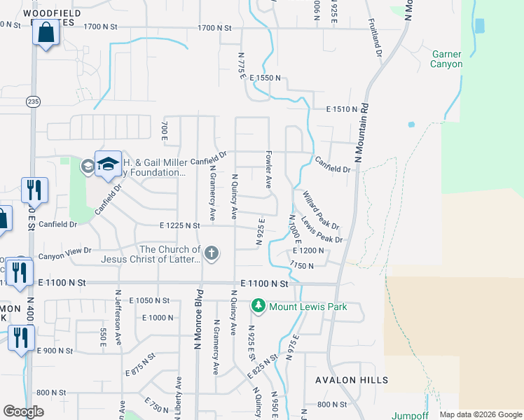 map of restaurants, bars, coffee shops, grocery stores, and more near 924 East 1275 North in Ogden