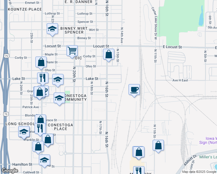 map of restaurants, bars, coffee shops, grocery stores, and more near 2403 North 16th Street in Omaha