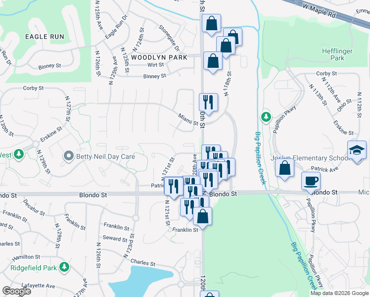 map of restaurants, bars, coffee shops, grocery stores, and more near 12067 Grant Street in Omaha