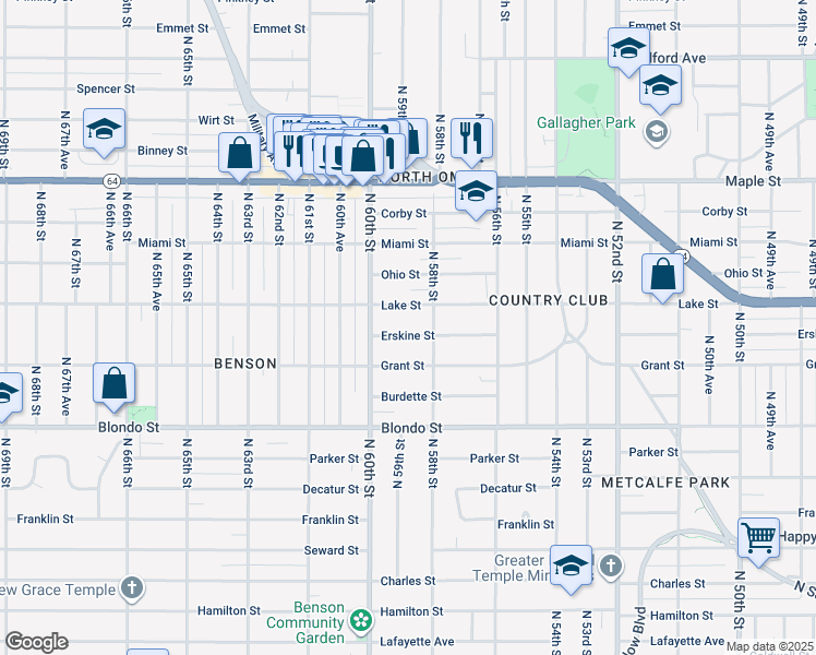 map of restaurants, bars, coffee shops, grocery stores, and more near 5820 Grant Street in Omaha