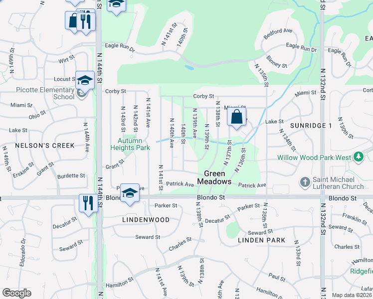 map of restaurants, bars, coffee shops, grocery stores, and more near 2218 140th Street in Omaha