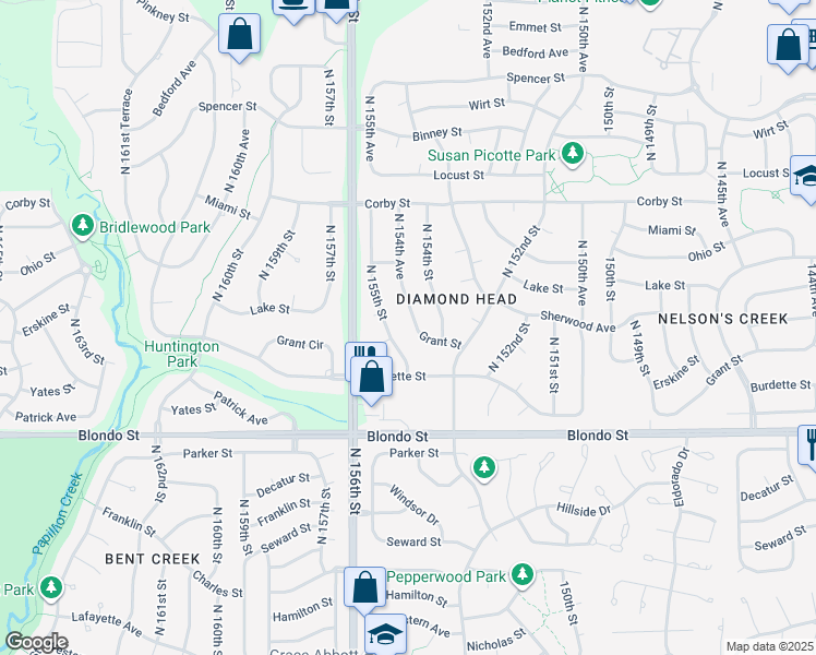 map of restaurants, bars, coffee shops, grocery stores, and more near 2223 North 155th Street in Omaha