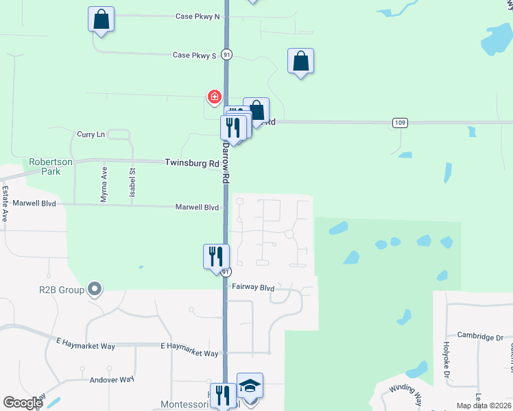 map of restaurants, bars, coffee shops, grocery stores, and more near 2092 Camden Lane in Hudson