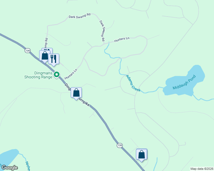 map of restaurants, bars, coffee shops, grocery stores, and more near 241 Hunters Lane in Dingmans Ferry