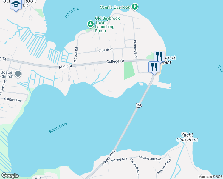 map of restaurants, bars, coffee shops, grocery stores, and more near 44 Willard Avenue in Old Saybrook
