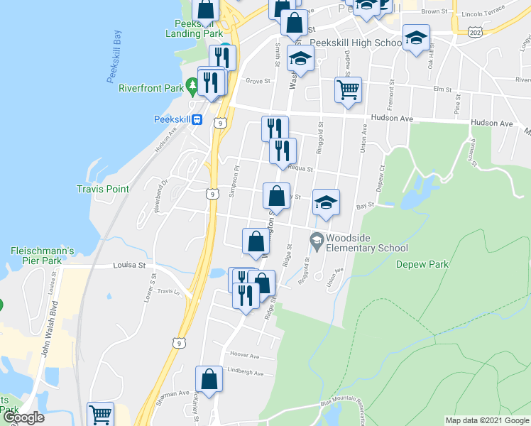 map of restaurants, bars, coffee shops, grocery stores, and more near 503 92 in Peekskill