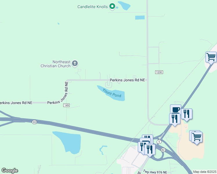 map of restaurants, bars, coffee shops, grocery stores, and more near 990 Perkins Jones Road Northeast in Warren