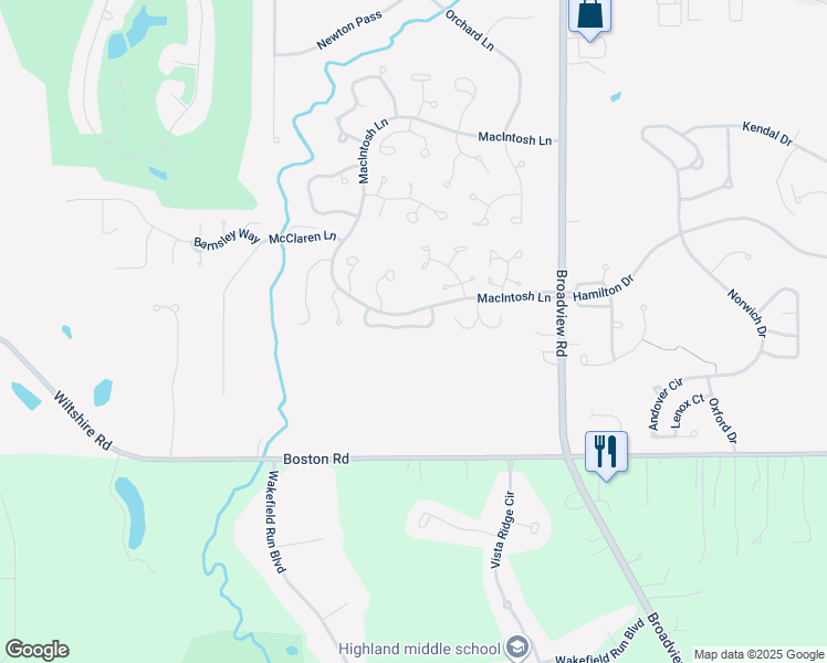 map of restaurants, bars, coffee shops, grocery stores, and more near 1500 MacIntosh Lane in Broadview Heights