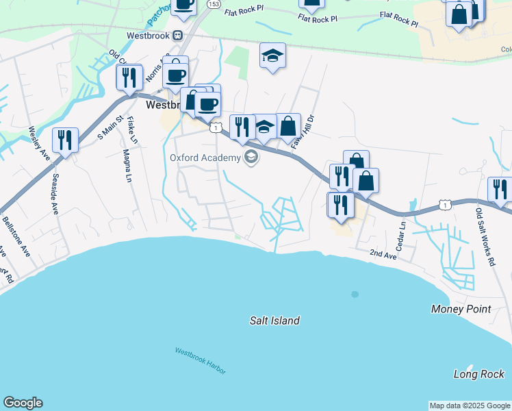 map of restaurants, bars, coffee shops, grocery stores, and more near 866 Boston Post Road in Westbrook