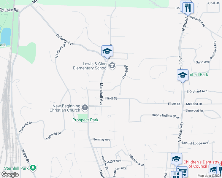 map of restaurants, bars, coffee shops, grocery stores, and more near 334 Warren Street in Council Bluffs