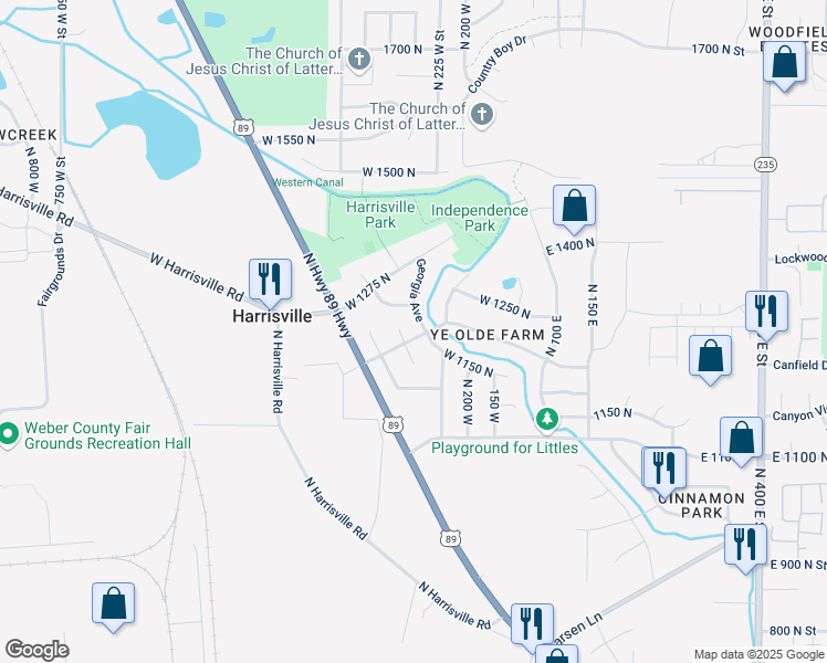 map of restaurants, bars, coffee shops, grocery stores, and more near 1222 North Massachusetts Circle in Harrisville