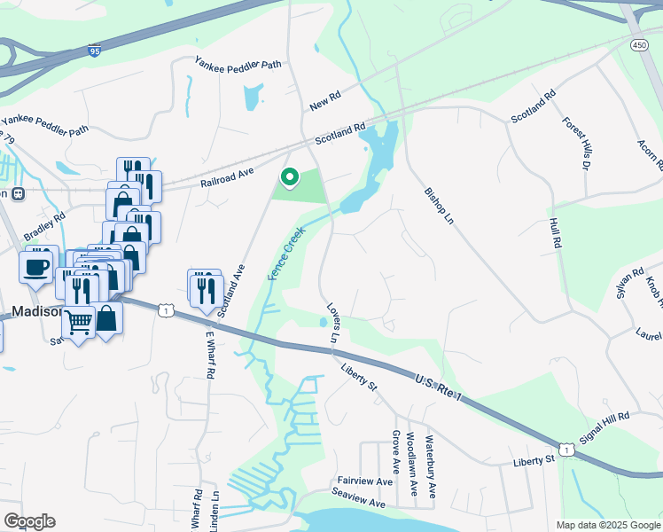 map of restaurants, bars, coffee shops, grocery stores, and more near 61 Lovers Lane in Madison