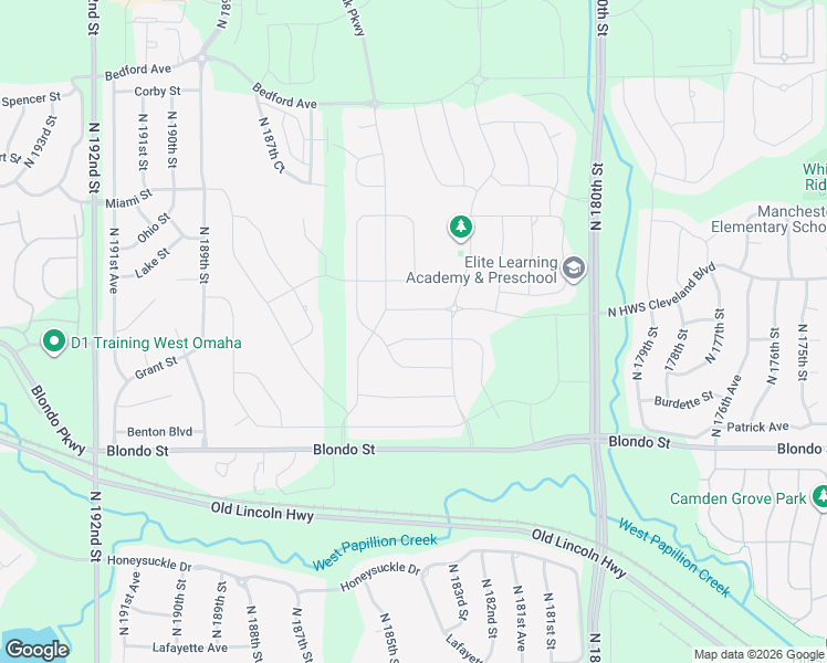 map of restaurants, bars, coffee shops, grocery stores, and more near 18417 Sherwood Avenue in Omaha