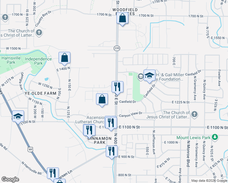 map of restaurants, bars, coffee shops, grocery stores, and more near 1280 North 375 West in MS CITY