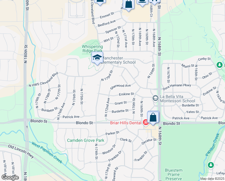 map of restaurants, bars, coffee shops, grocery stores, and more near 18307 Sherwood Avenue in Omaha