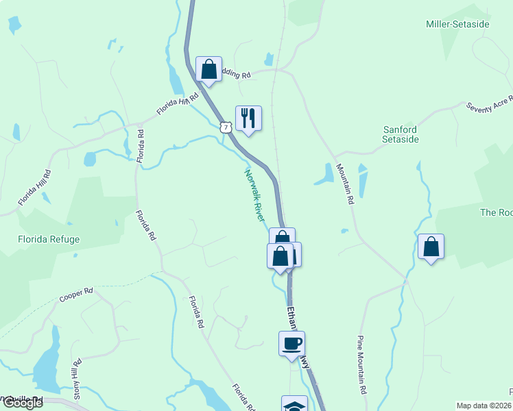 map of restaurants, bars, coffee shops, grocery stores, and more near 231-299 Ethan Allen Highway in Ridgefield