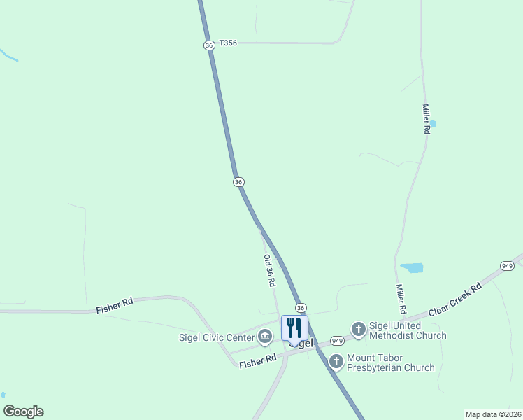 map of restaurants, bars, coffee shops, grocery stores, and more near 7794 Pennsylvania 36 in Sigel