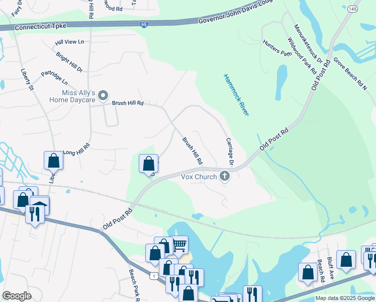 map of restaurants, bars, coffee shops, grocery stores, and more near 40 Brush Hill Road in Clinton