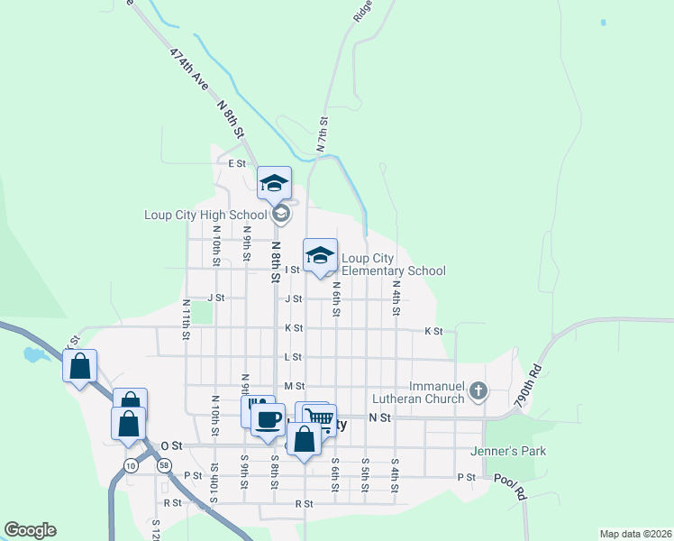 map of restaurants, bars, coffee shops, grocery stores, and more near 658 North 6th Street in Loup City