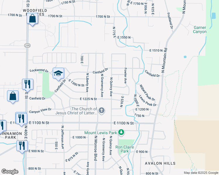 map of restaurants, bars, coffee shops, grocery stores, and more near 1295 North Quincy Avenue in Ogden
