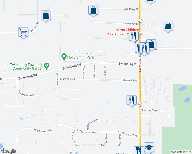 map of restaurants, bars, coffee shops, grocery stores, and more near 1901 Marwell Boulevard in Hudson