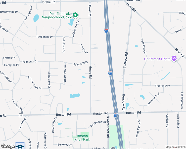 map of restaurants, bars, coffee shops, grocery stores, and more near 19157 Howe Road in Strongsville