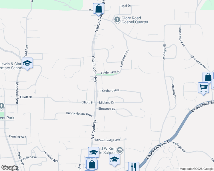 map of restaurants, bars, coffee shops, grocery stores, and more near 34 East Orchard Avenue in Council Bluffs