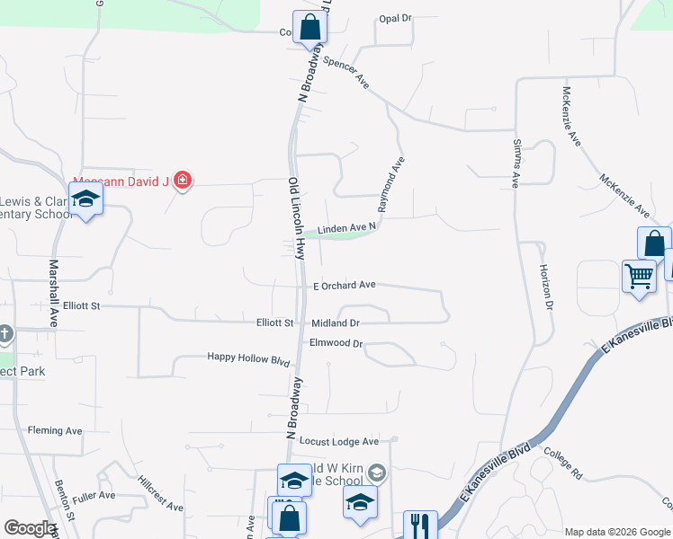 map of restaurants, bars, coffee shops, grocery stores, and more near 34 East Orchard Avenue in Council Bluffs