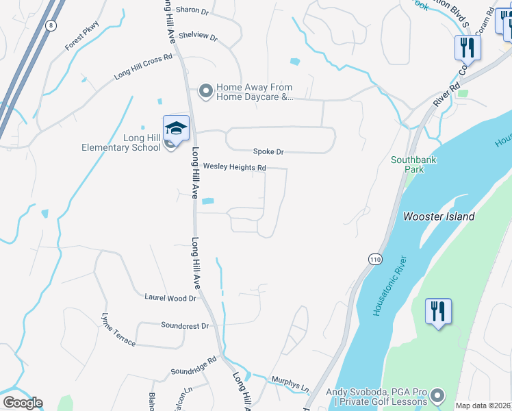 map of restaurants, bars, coffee shops, grocery stores, and more near 562 Asbury Ridge in Shelton