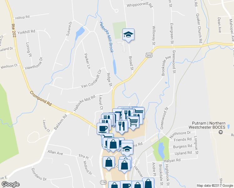 map of restaurants, bars, coffee shops, grocery stores, and more near 2145 Saw Mill River Road in Yorktown Heights