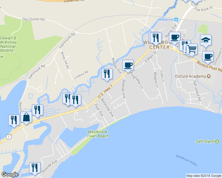 map of restaurants, bars, coffee shops, grocery stores, and more near 891 Boston Post Road in Westbrook
