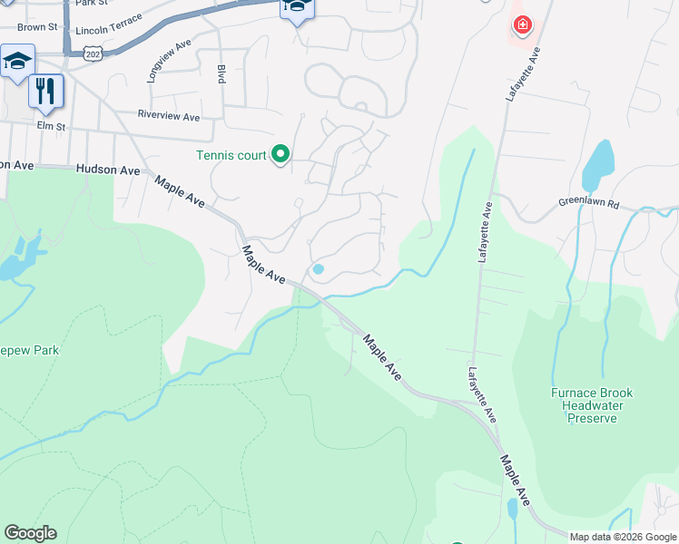 map of restaurants, bars, coffee shops, grocery stores, and more near 3801 Garden Court in Peekskill