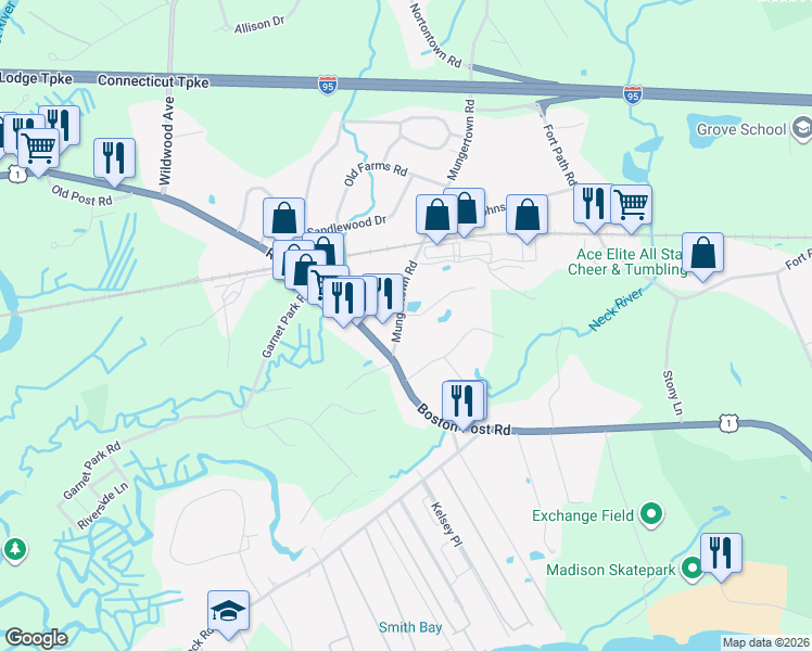 map of restaurants, bars, coffee shops, grocery stores, and more near 7 Esterly Farms Road in Madison
