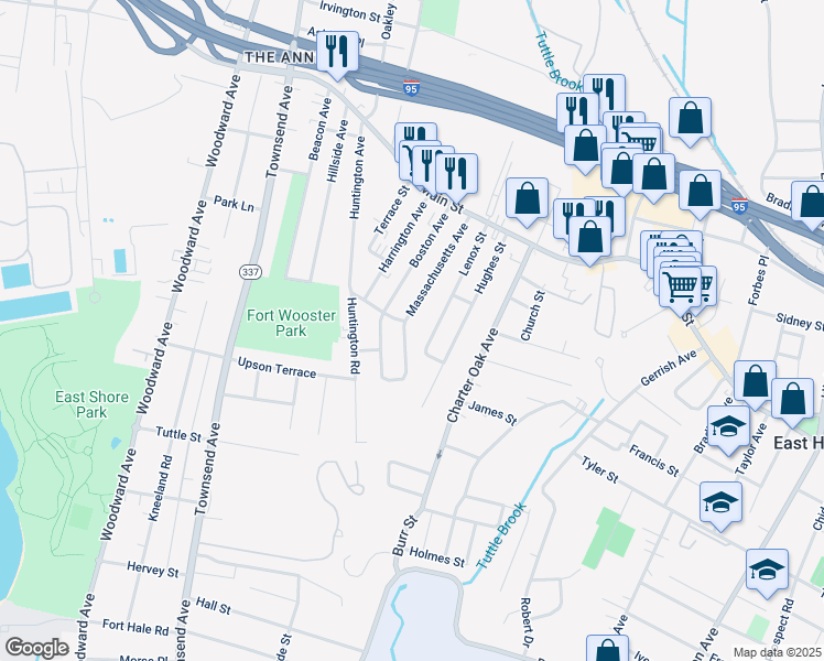 map of restaurants, bars, coffee shops, grocery stores, and more near 146 Elizabeth Ann Drive in New Haven