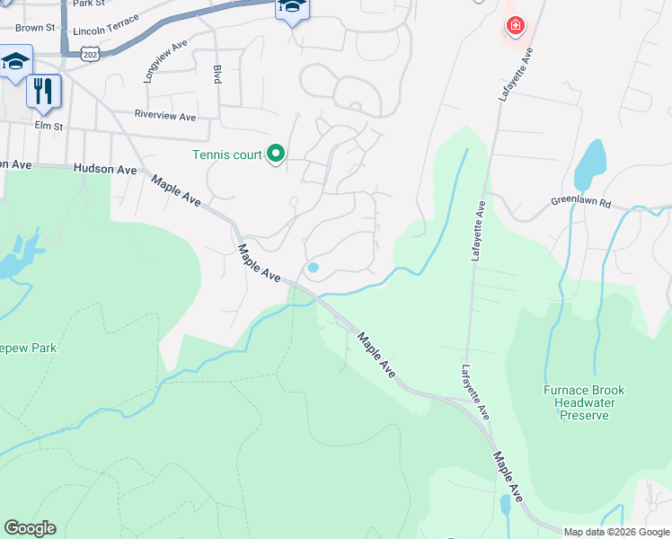 map of restaurants, bars, coffee shops, grocery stores, and more near 3801 Garden Court in Peekskill