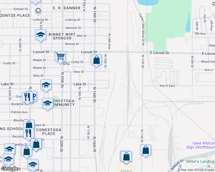 map of restaurants, bars, coffee shops, grocery stores, and more near 2414 North 14th Avenue in Omaha