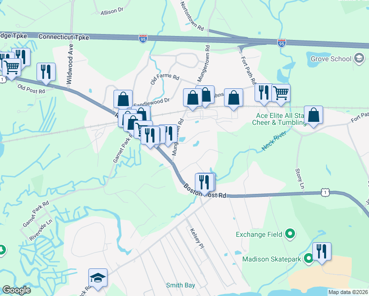 map of restaurants, bars, coffee shops, grocery stores, and more near 7 Esterly Farms Road in Madison