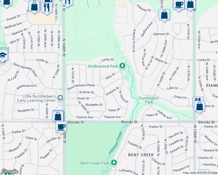 map of restaurants, bars, coffee shops, grocery stores, and more near 16426 Sherwood Avenue in Omaha