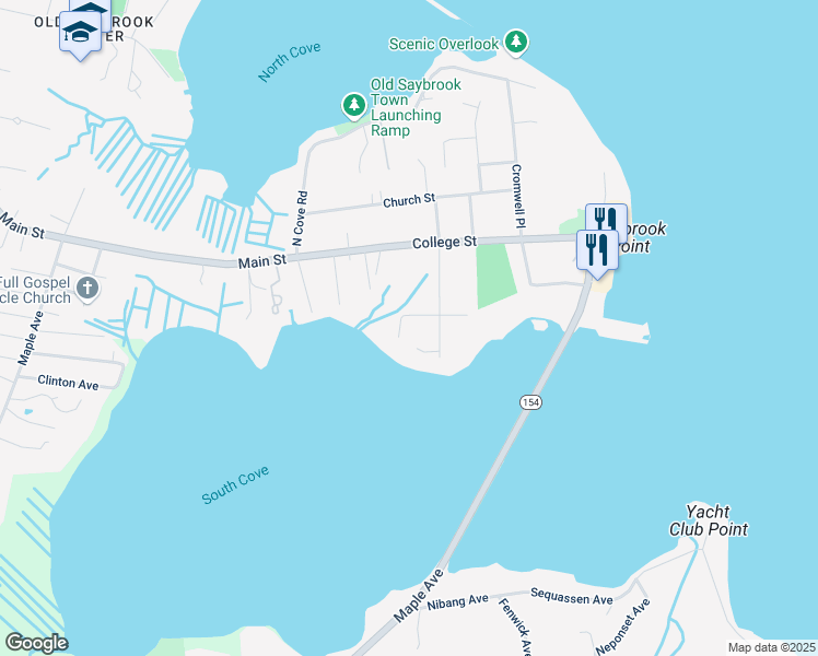 map of restaurants, bars, coffee shops, grocery stores, and more near 6 Mulberry Street in Old Saybrook
