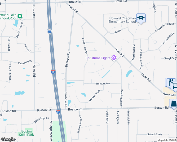 map of restaurants, bars, coffee shops, grocery stores, and more near 14814 Camden Drive in Strongsville