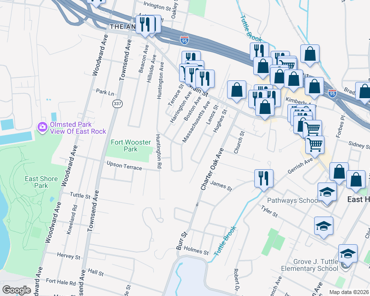 map of restaurants, bars, coffee shops, grocery stores, and more near 146 Elizabeth Ann Drive in New Haven