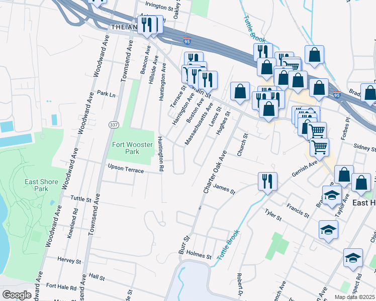 map of restaurants, bars, coffee shops, grocery stores, and more near 146 Elizabeth Ann Drive in New Haven