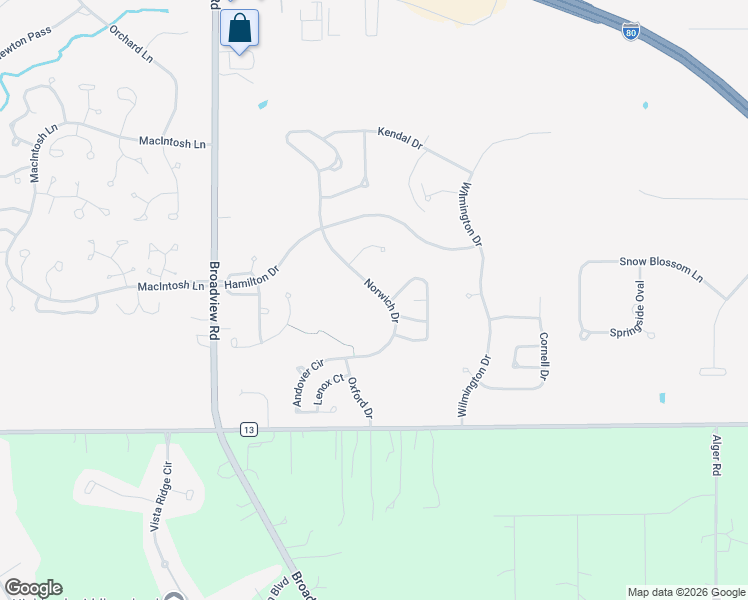 map of restaurants, bars, coffee shops, grocery stores, and more near 444 Norwich Dr in Broadview Heights