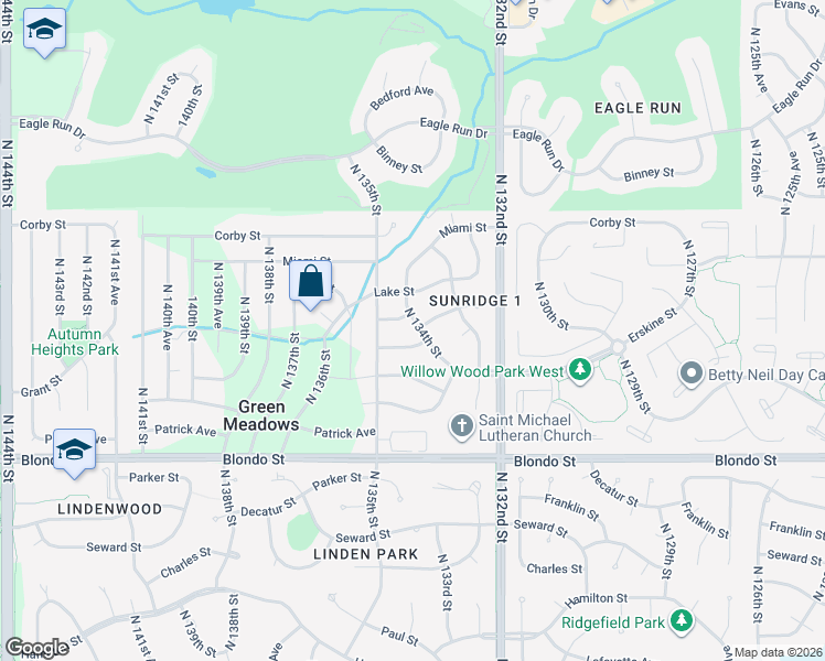 map of restaurants, bars, coffee shops, grocery stores, and more near 2458 North 134th Street in Omaha