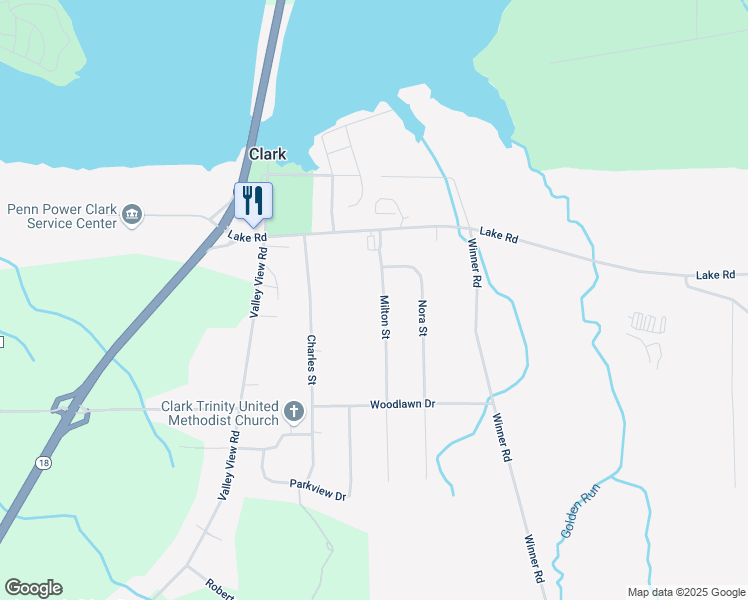 map of restaurants, bars, coffee shops, grocery stores, and more near 36 Milton Street in Clark