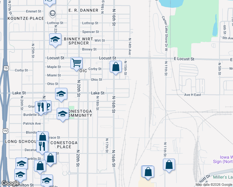 map of restaurants, bars, coffee shops, grocery stores, and more near 2469 N 16th St in Omaha