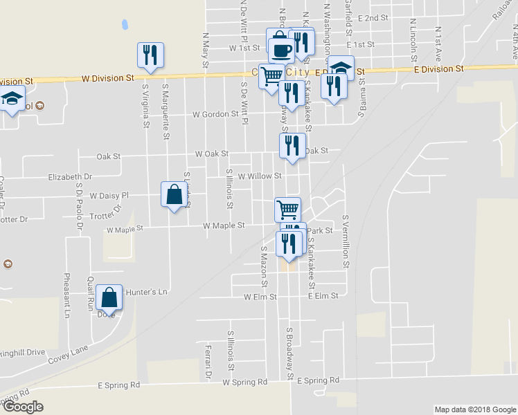 map of restaurants, bars, coffee shops, grocery stores, and more near 540 South Mazon Street in Coal City