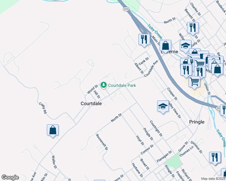map of restaurants, bars, coffee shops, grocery stores, and more near 177 Courtdale Avenue in Courtdale