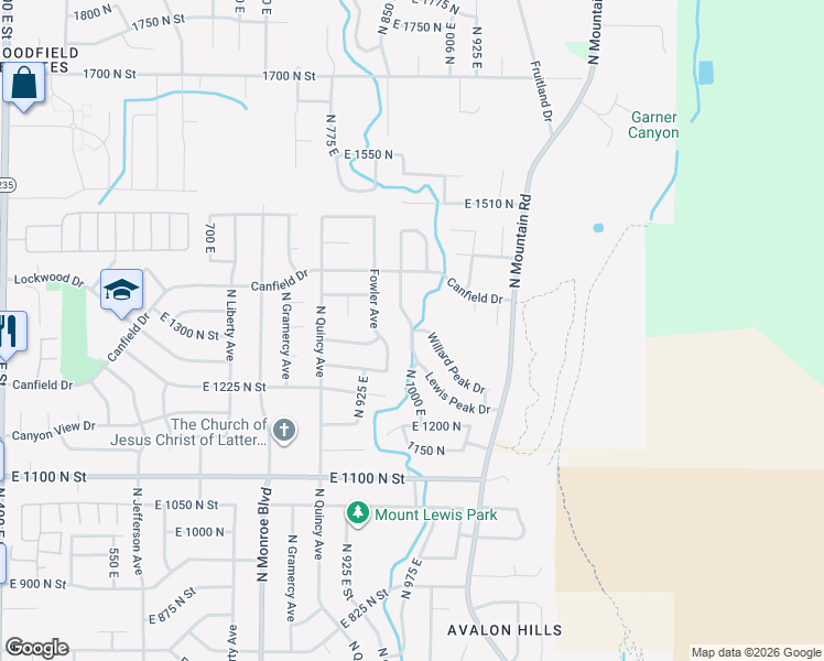 map of restaurants, bars, coffee shops, grocery stores, and more near 1311 Lewis Peak Drive in Ogden