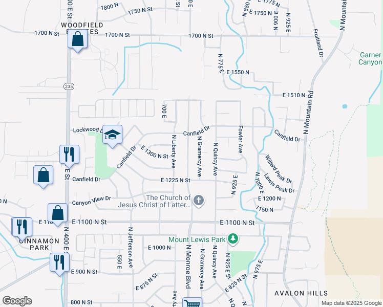 map of restaurants, bars, coffee shops, grocery stores, and more near 1322 North Monroe Boulevard in Ogden